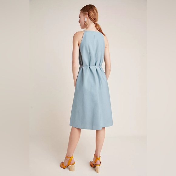 Anthro Corey Lynn Calter Harper Midi Dress Women's Large Poplin Tie Waist Black - Picture 4 of 16